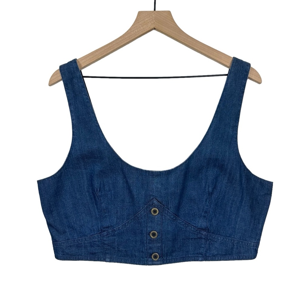 Banana Republic Denim Corset Crop Top Size 14 Western Rodeo Cowgirl Ranch - Picture 2 of 8